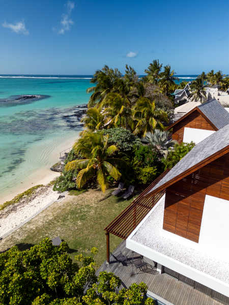 Luchtfoto van luxe villa Saphir, Belle Mare, Mauritius